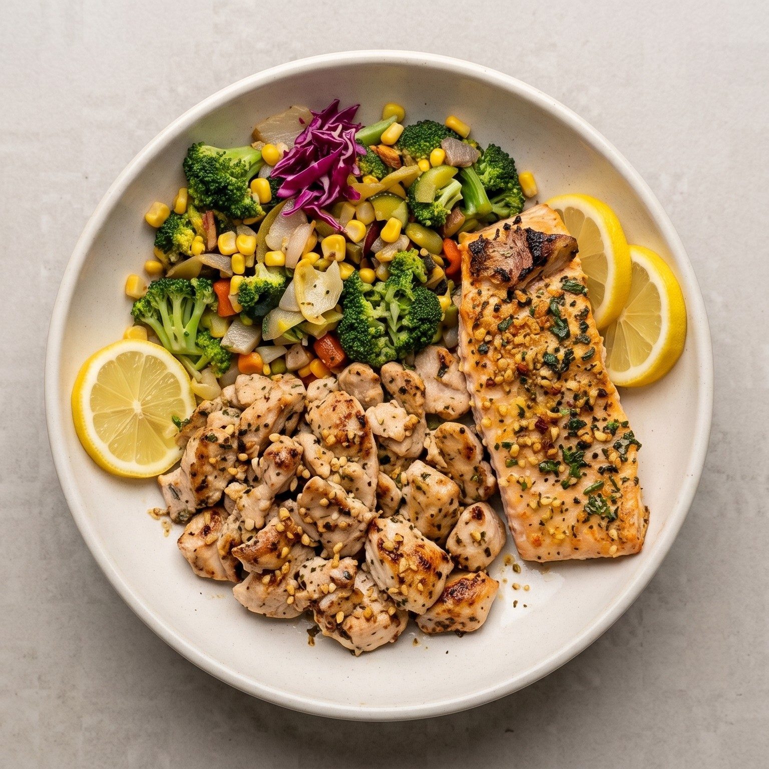 Teriyaki Chicken & Lemon Pepper Salmon.