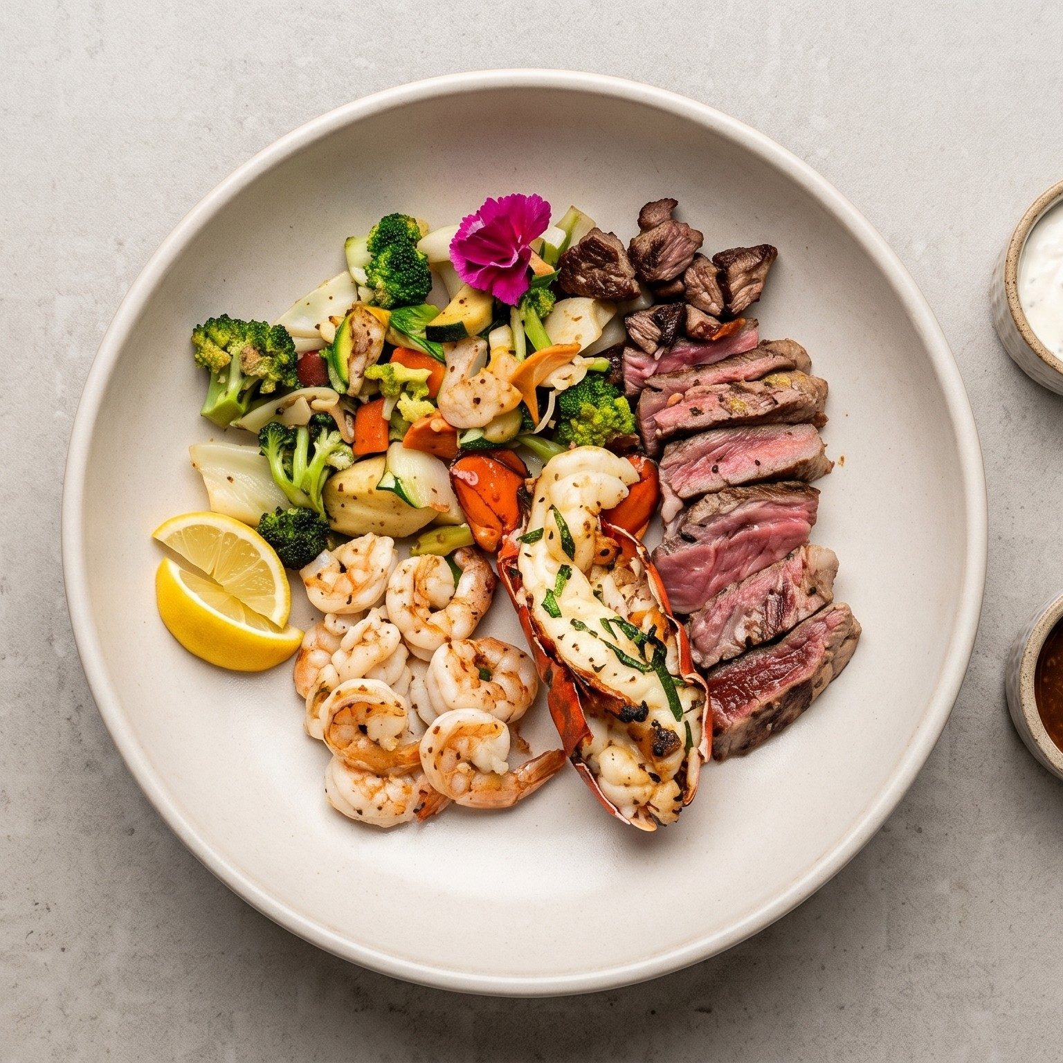 Boston Lobster, Shrimp & New York Steak Combo.