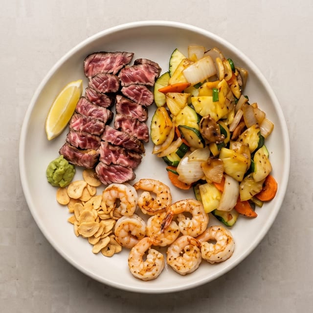 Japanese A5 Wagyu Steak & Shrimp.