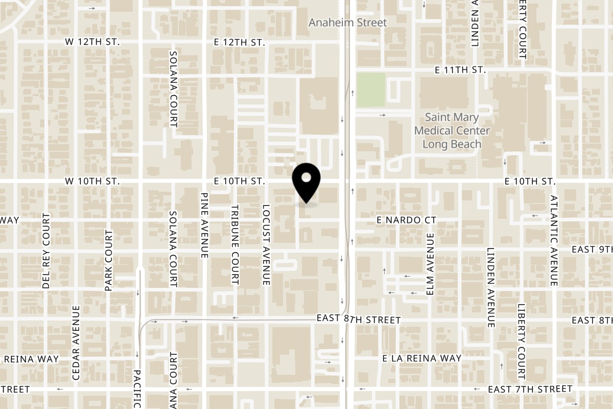 Map showing the location of TeppanGo Long Beach on 222 E 10th St in Long Beach